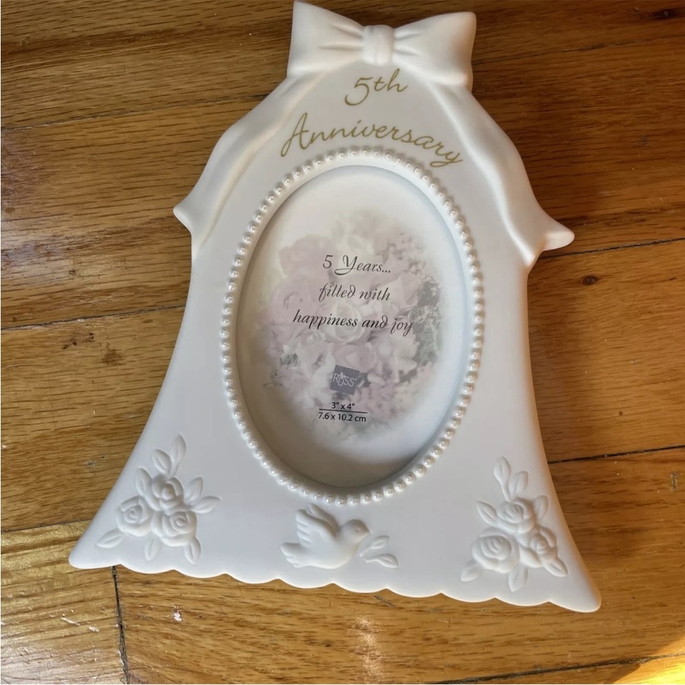 Russ Photo Picture Frame 50th Anniversary White Ceramic 6"H x 5.5"W with Box